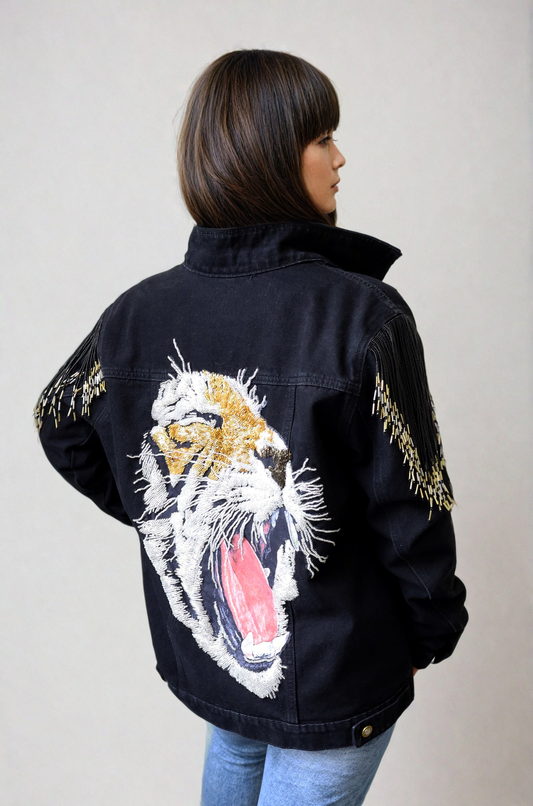 Black Tiger Fringed Jacket